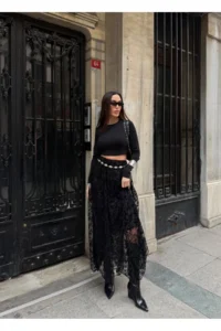 Cool & Sexy High Waist Lace Detailed Maxi Size Skirt - Image 5
