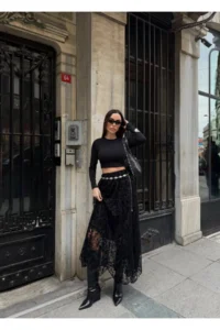 Cool & Sexy High Waist Lace Detailed Maxi Size Skirt - Image 6