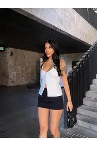 Cool & Sexy Buttoned front Barbell Neck White Blouse - Image 2
