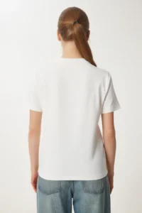 Happiness İstanbul Women's Bone Stylish Stone Embroidered Cotton Knitted T-Shirt - Image 6
