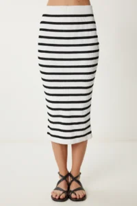 Happiness İstanbul Women's White Striped Summer Blouse Skirt Knitwear Suit - Image 4