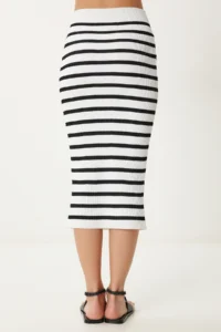 Happiness İstanbul Women's White Striped Summer Blouse Skirt Knitwear Suit - Image 5