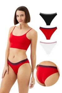 Cottonhill Sports Basic Cotton Bikini Panties 3 Sets Paket - 3