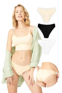 Cottonhill Basic Non-Marking Laser Cut Women's Bikini Panties 3 Pack - 4