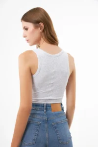Cottonhill Gray Cotton Thick Sleeveless Ribbed Women Tank Top - Image 4