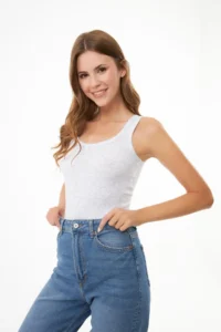 Cottonhill Gray Cotton Thick Sleeveless Ribbed Women Tank Top - Image 6
