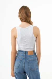 Cottonhill Gray Cotton Thick Sleeveless Ribbed Women Tank Top - Image 7
