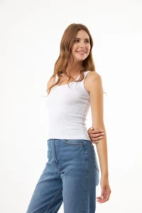 Cottonhill White Cotton Thick Sleeveless Ribbed Women Tank Top - Image 6