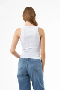 Cottonhill White Cotton Thick Sleeveless Ribbed Women Tank Top - Image 8