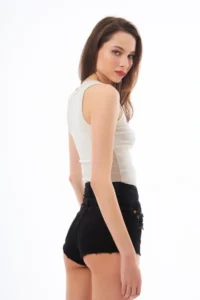 Cottonhill Beige Cotton Thick Sleeveless Ribbed Women Tank Top - Image 2