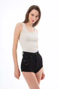 Cottonhill Beige Cotton Thick Sleeveless Ribbed Women Tank Top - Image 3