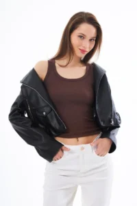 Cottonhill Brown Cotton Thick Strap Ribbed Women's Athlete - Image 3