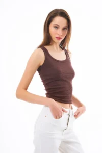 Cottonhill Brown Cotton Thick Strap Ribbed Women's Athlete - Image 4