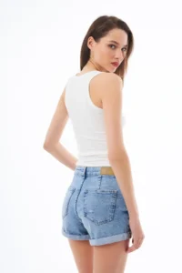 Cottonhill Cream Cotton Thick Sleeveless Ribbed Women Tank Top - Image 2