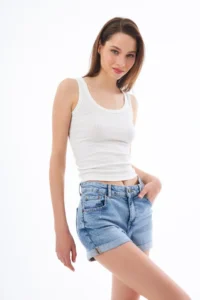 Cottonhill Cream Cotton Thick Sleeveless Ribbed Women Tank Top - Image 5