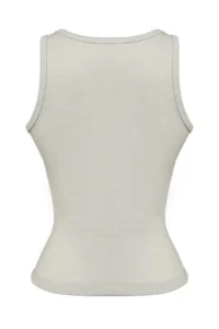 Cottonhill Beige Cotton Thick Strap Women's Undershirt with Ribbed Buckle Detail - Image 3