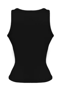 Cottonhill Black Cotton Thick Strap Women's Undershirt with Ribbed Buckle Detail - Image 3