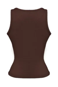 Cottonhill Brown Cotton Thick Strap Women's Undershirt with Ribbed Buckle Detail - Image 4