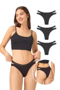 Cottonhill Double Mesh Elastic Laser Cut Brazilian Panties 3 Pack - 4