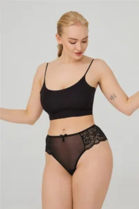 Cottonhill Lace Tulle Detailed Plus Size Brazilian 3 Pack Panties - 3 - Image 4