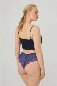 Cottonhill Lace Tulle Detailed Plus Size Brazilian 3 Pack Panties - 4 - Image 2