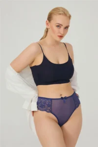 Cottonhill Lace Tulle Detailed Plus Size Brazilian 3 Pack Panties - 4 - Image 3