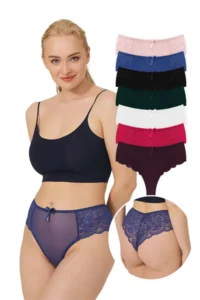 Cottonhill Lace Tulle Detailed Plus Size Women's Brazilian 7-Pack Panties