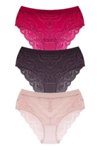 Cottonhill Lace Transparent Back Large Size Bikini Panties 3 Pack