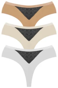 Cottonhill Mesh Detailed Elastic Waist Laser Cut Plus Size Women's Thong Panties 3 Pack-2