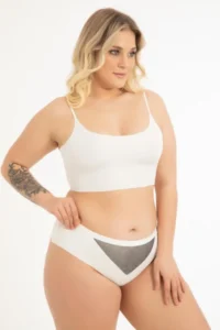 Cottonhill Mesh Detailed Elastic Waist Laser Cut Plus Size Women's Thong Panties 3 Pack-2 - Image 4