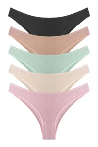 Cottonhill Women Ribbed Camisole Brezilya Panties 5 Sets Paket