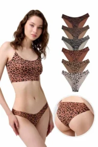 Cottonhill Basic Patterned Laser Cut Women's Bikini Panties 6 Pack - Image 2