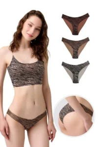 Cottonhill Basic Patterned Laser Cut Women's Bikini Panties 3 Pack-1 - Image 2