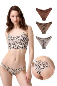 Cottonhill Basic Patterned Laser Cut Women's Bikini Panties 3 Pack-2 - Image 2