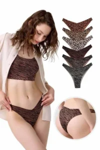Cottonhill Basic Patterned Laser Cut Women's Brazilian Panties 6 Pack - Image 2