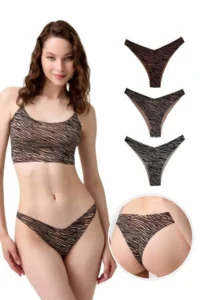 Cottonhill Basic Patterned Laser Cut Women's Brazilian Panties 3 Pack-1 - Image 2