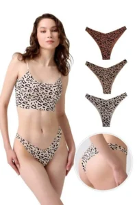 Cottonhill Basic Patterned Laser Cut Women's Brazilian Panties 3 Pack-2 - Image 2