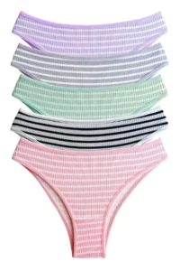 Cottonhill Cotton Stripe Patterned Camisole Women's Brazilian Panties 5 Pack