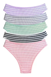 Cottonhill Cotton Stripe Patterned Camisole Women's Brazilian Panties 5 Pack - Image 3