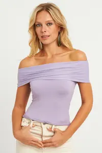 Cool & Sexy Women Lilac Madonna Collar Blouse - Image 2