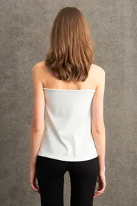 Cool & Sexy Women Ecru Button Detailed Strapless Blouse - Image 7