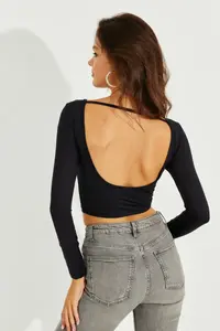 Cool & Sexy Women Black Back Light Crop Blouse - Image 2