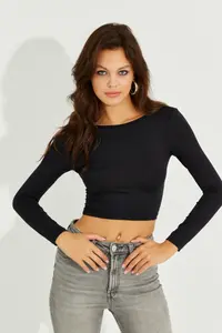 Cool & Sexy Women Black Back Light Crop Blouse - Image 5