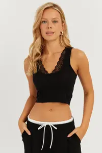 Cool & Sexy Women's White-Black Double Lace Detailed Crop Blouse - Image 6