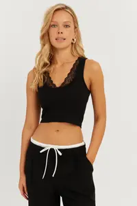Cool & Sexy Women's White-Black Double Lace Detailed Crop Blouse - Image 7