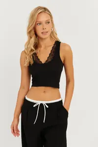 Cool & Sexy Women's White-Black Double Lace Detailed Crop Blouse - Image 8