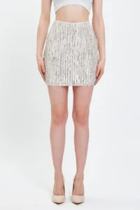 Ceylen Ecru Sequin Sequin Embroidery Mini Skirt