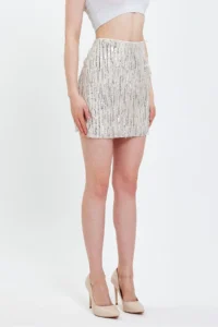 Ceylen Ecru Sequin Sequin Embroidery Mini Skirt - Image 2