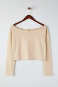 Trendyol Curve Brown-Beige 2 Sets Paket 100% Cotton Asymmetric Boat Neck Crop Knitting T-Shirt - Image 11