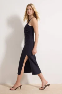 TRENDYOLMİLLA Navy Blue slit Midi Weaving Dress - Image 2